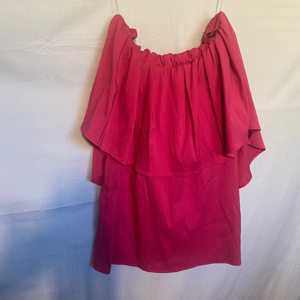 5RUE Fuchsia Pink Off the Shoulder Ruffle Mini Dress Made‎ in Italy Small